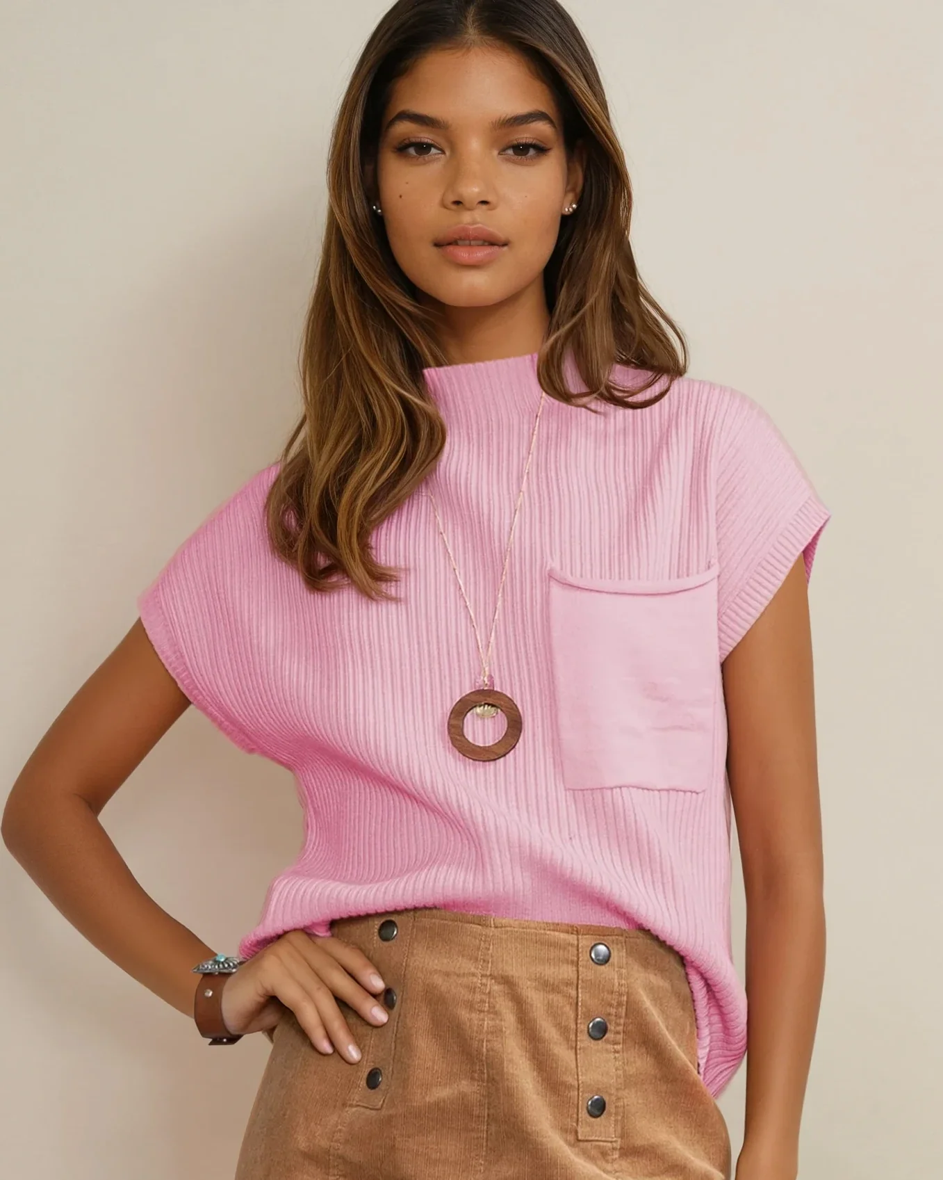 Ayla Short Sleeve Sweater - Pink - Image 2