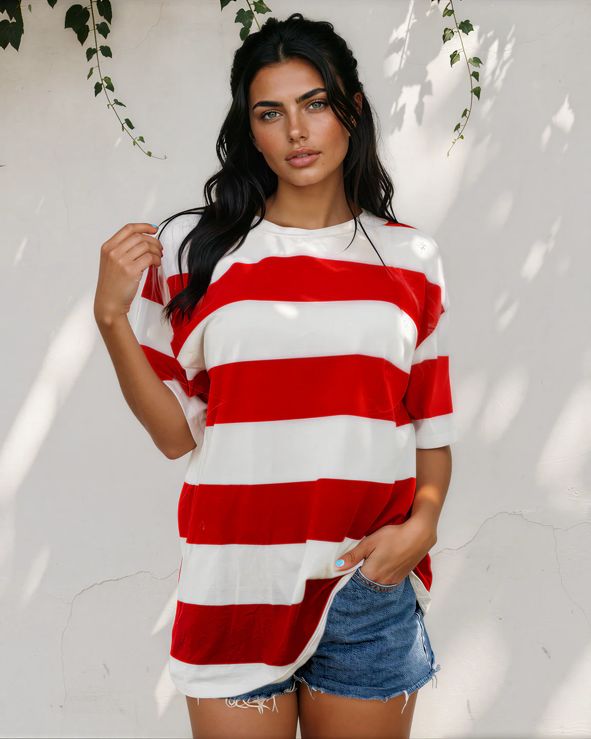 Landry Striped Color Block Oversize Tunic Tee - Red - Image 3