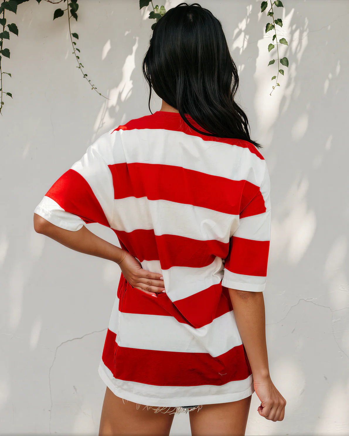 Landry Striped Color Block Oversize Tunic Tee - Red - Image 5