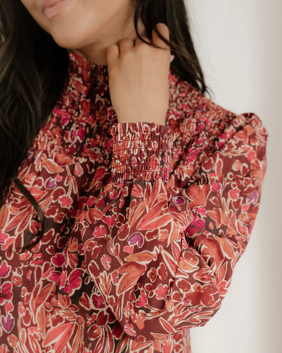 Lilith Long Sleeve Shirred High Neck Loose Mini Dress - Image 7