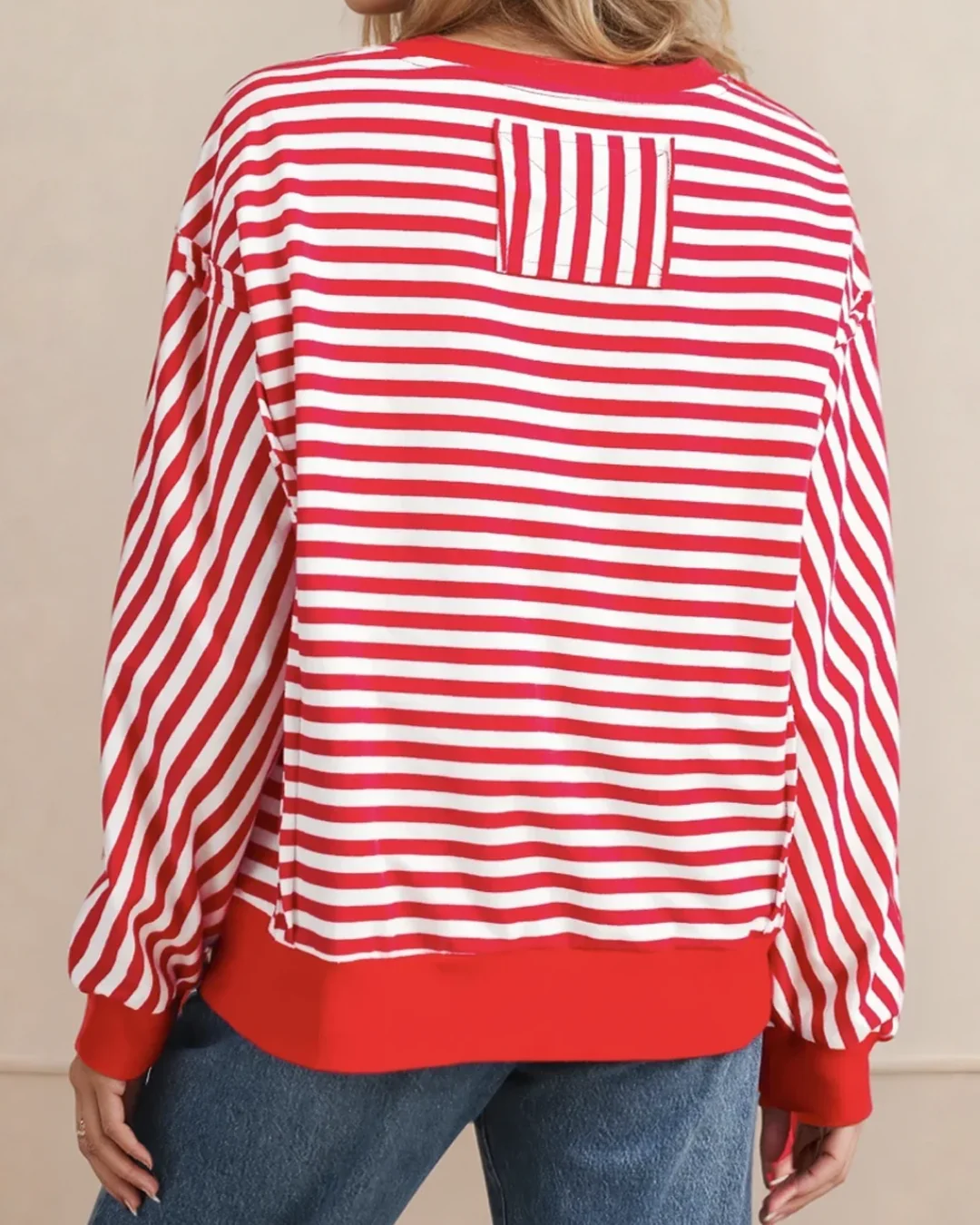 Annie Exposed Seam Drop Shoulder Long Sleeve Top - Red - Image 2