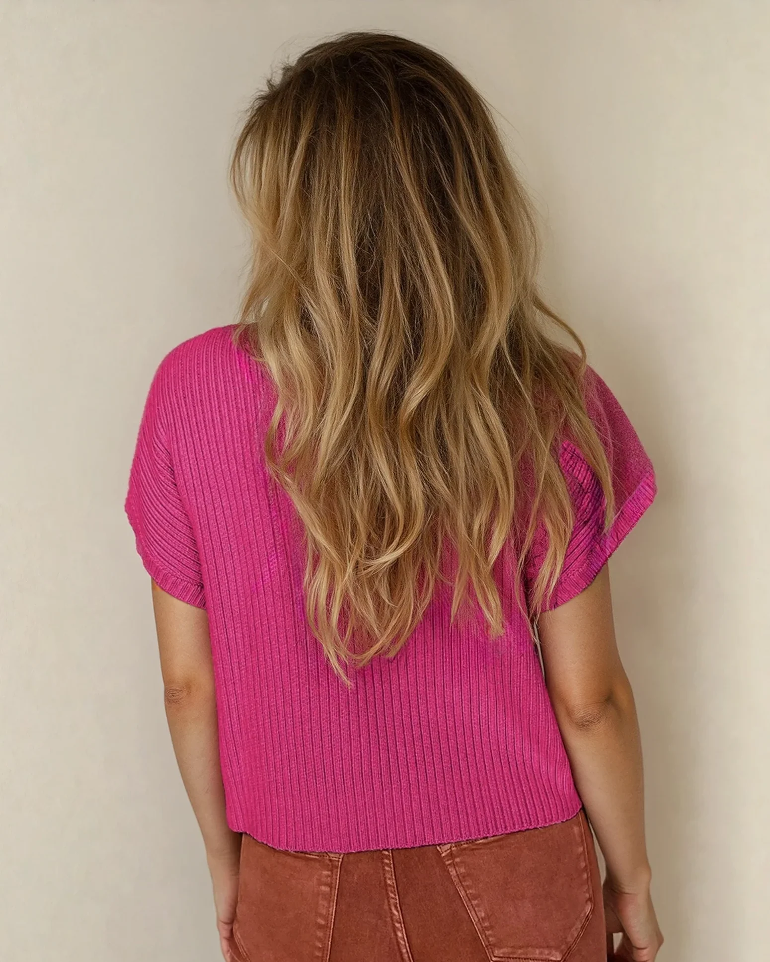 Ayla Short Sleeve Sweater - Bright Pink - Image 3