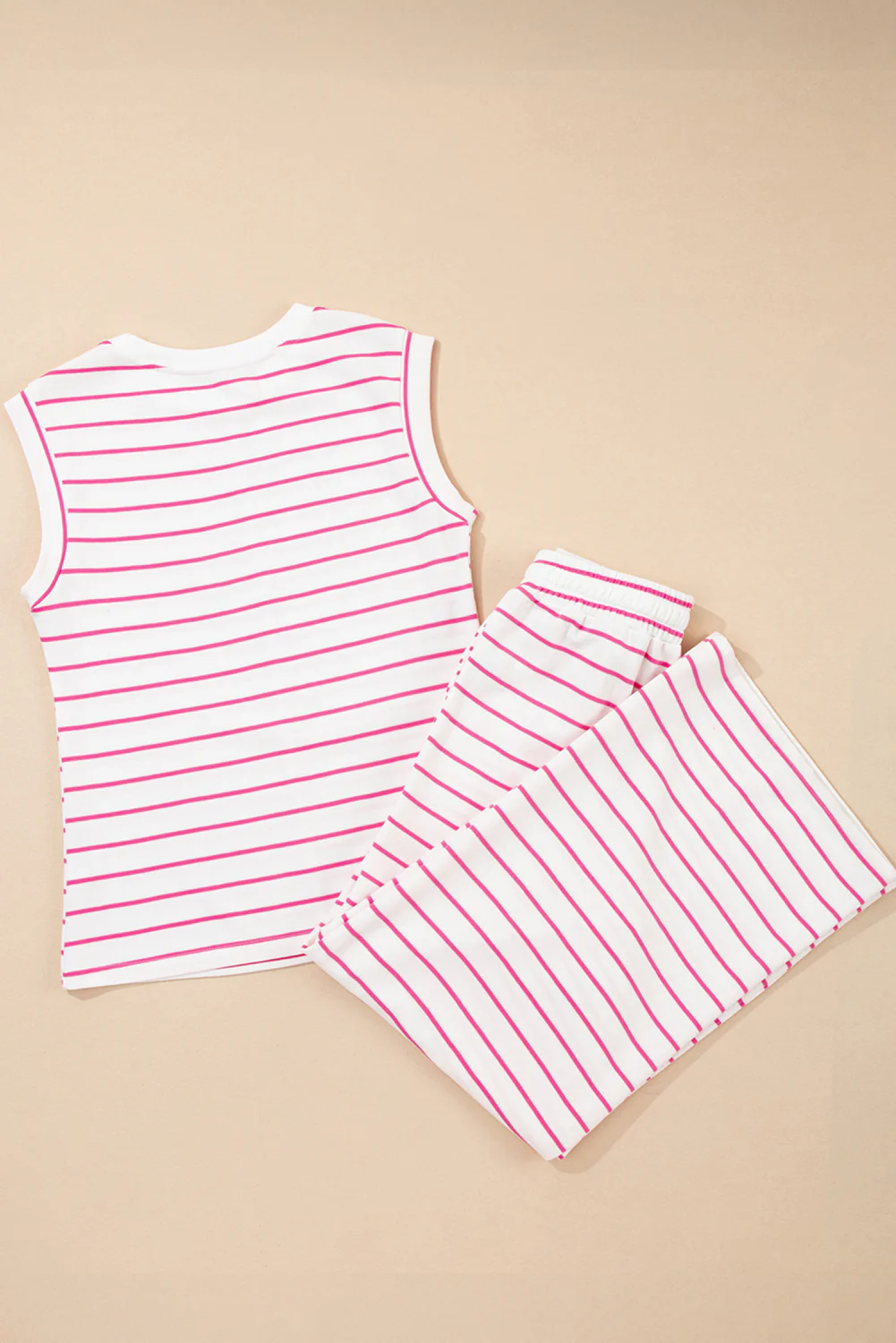 Clementine Stripe Casual Tee and Wide Leg Pants Set - Rose - Image 5