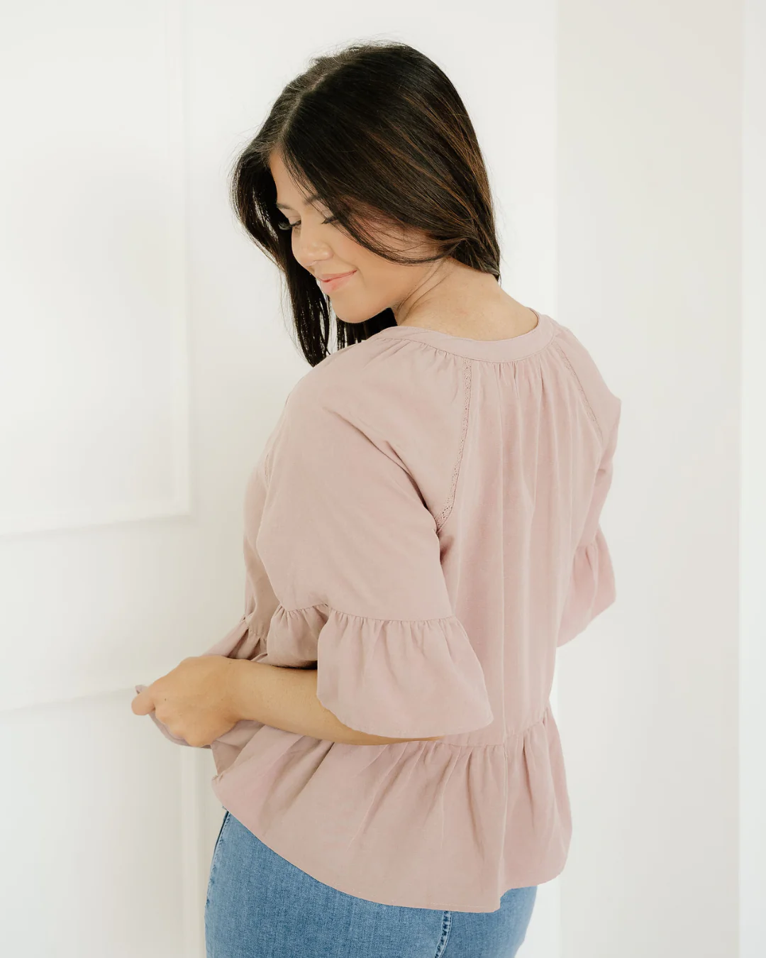 Mae Slit V Neck Ruffled Loose Blouse - Image 5