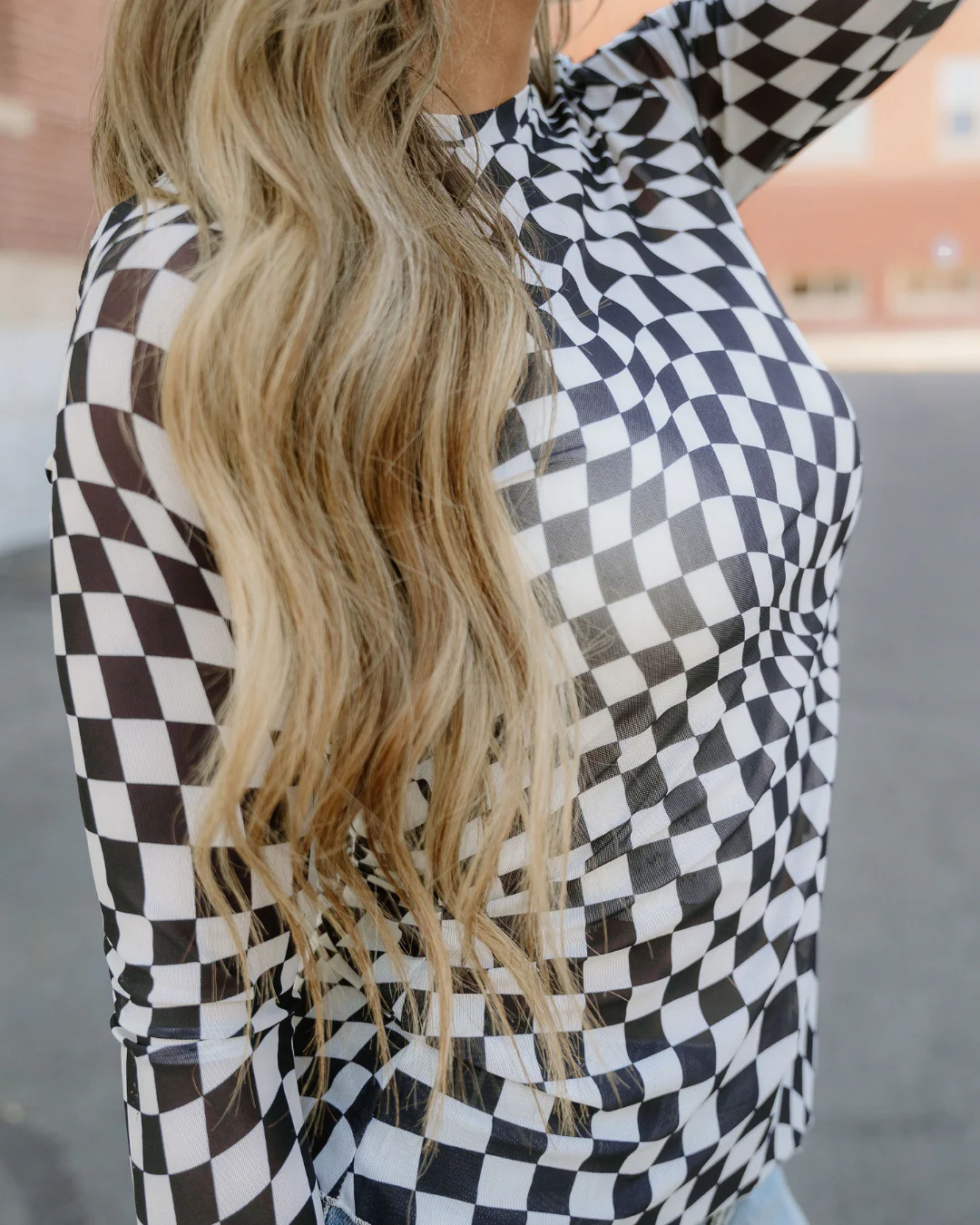 Sheer Checkered Top - Black - Image 4