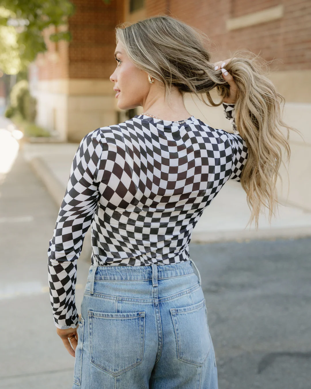 Sheer Checkered Top - Black - Image 6