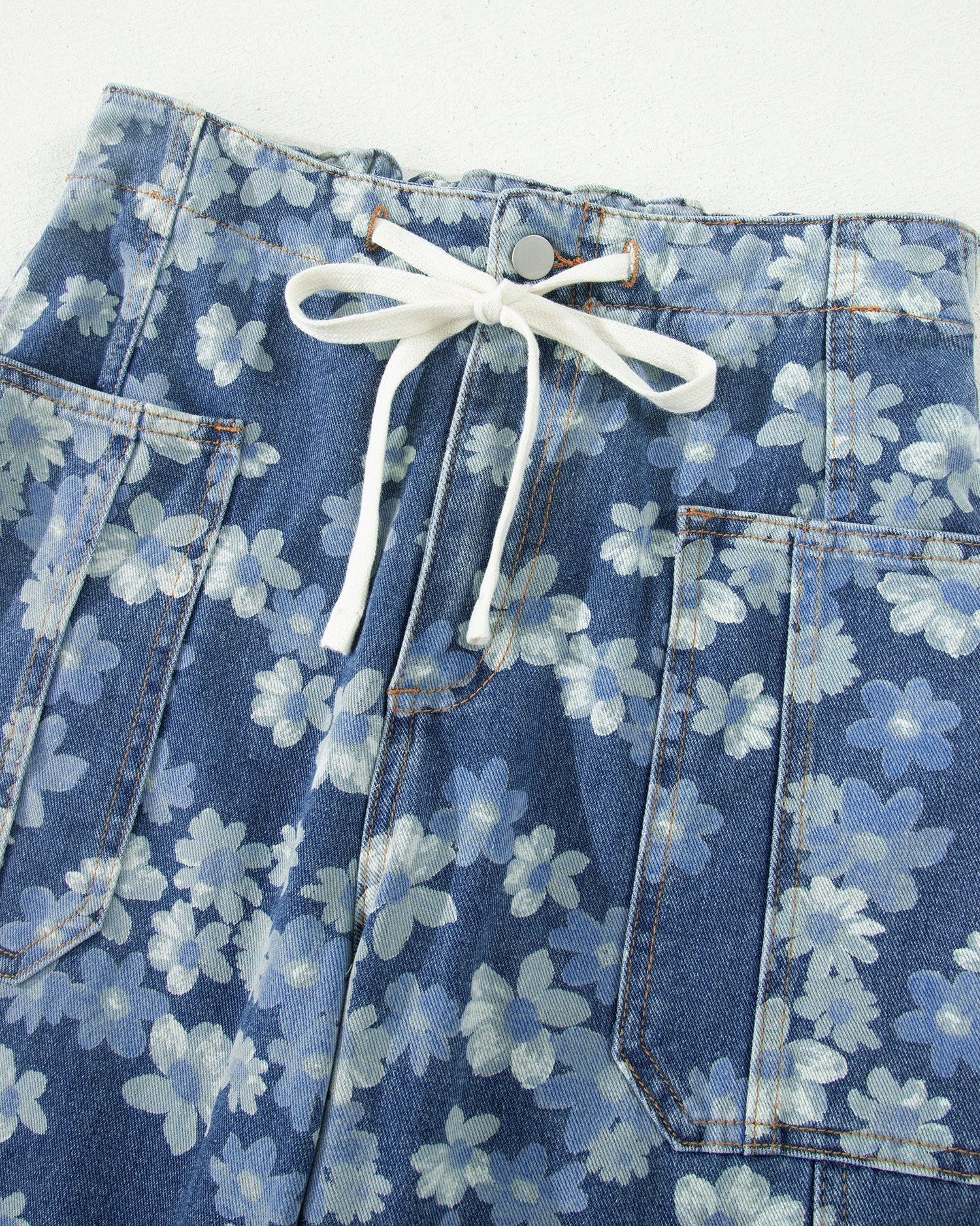 Lucy Dainty Floral Printed Drawstring Barrel Jeans - Image 6