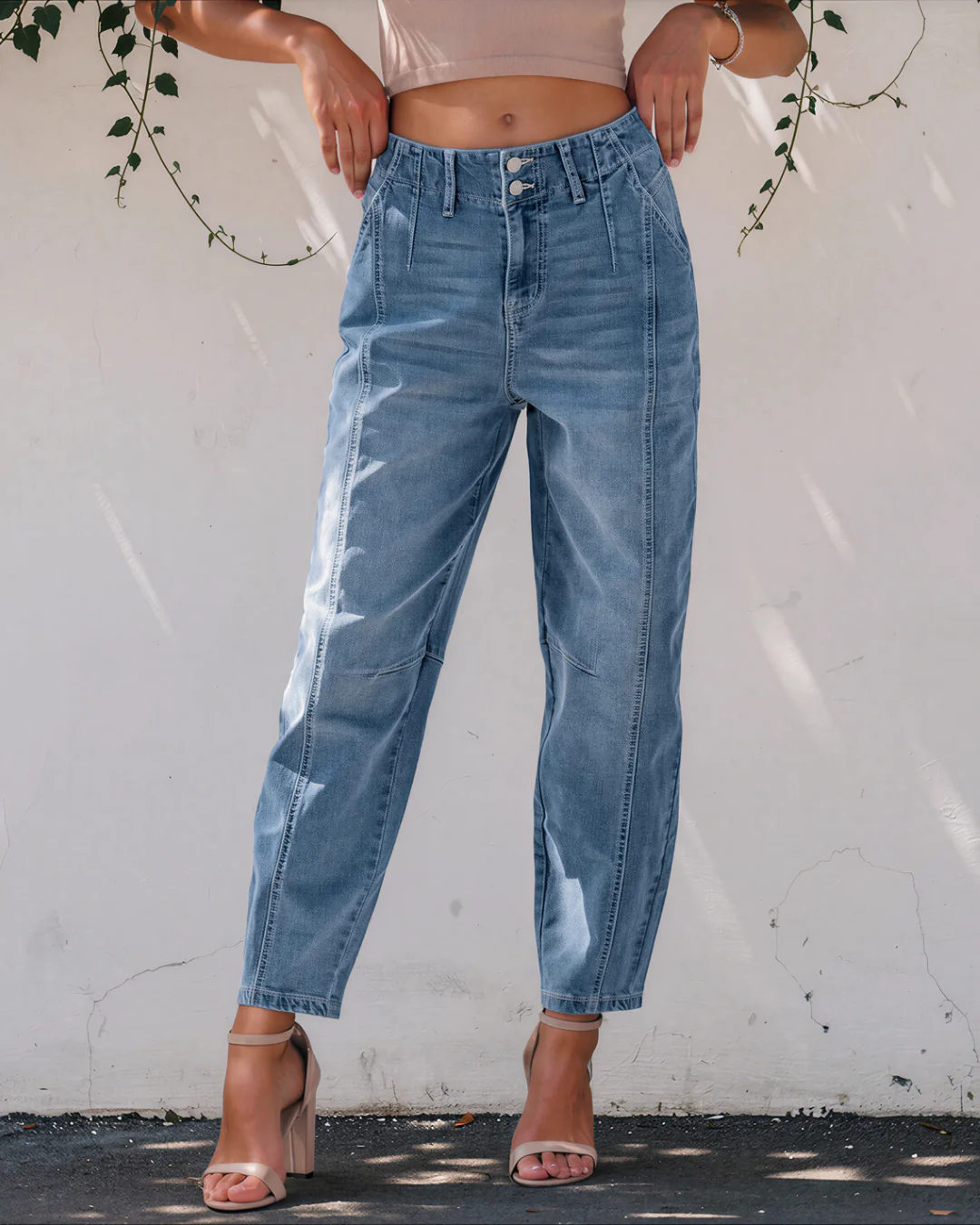 Fallon Medium Wash Cuffed Barrel Jeans - Image 3