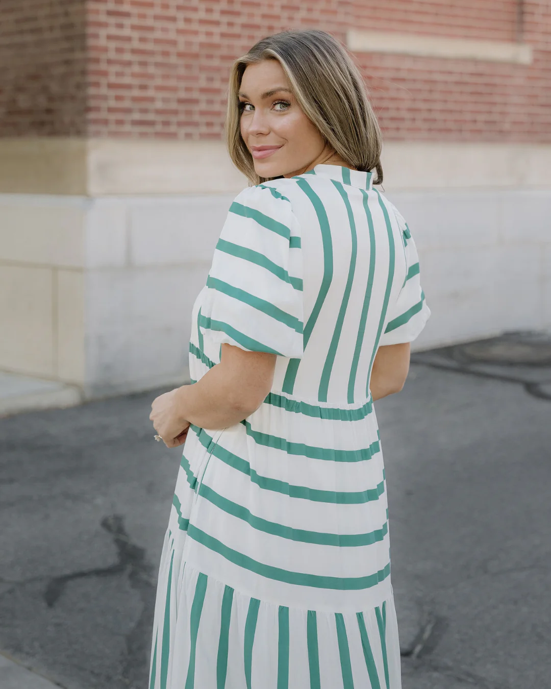 Tiffany Stripe Ricrac Trim Notched Neck Half Sleeve Vacation Dress - Image 10
