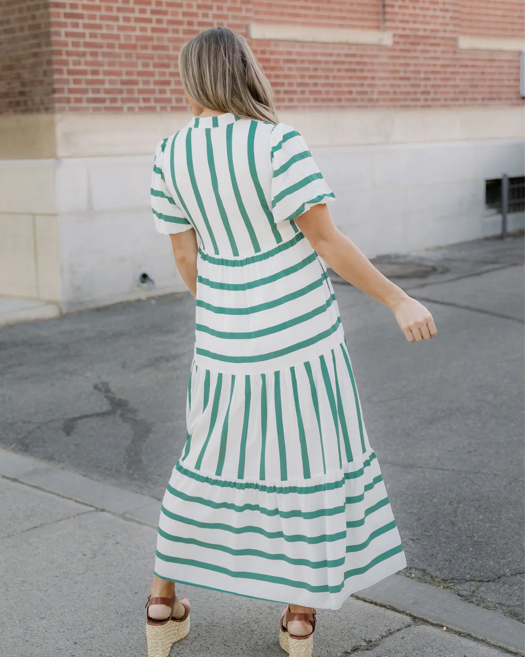 Tiffany Stripe Ricrac Trim Notched Neck Half Sleeve Vacation Dress - Image 14