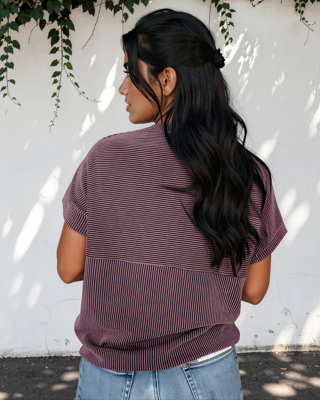 Harlow Plain Corded Mock Neck T Shirt - Image 3