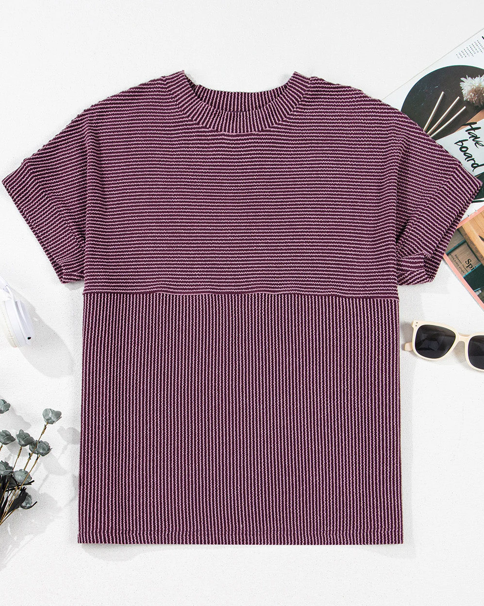 Harlow Plain Corded Mock Neck T Shirt - Image 4