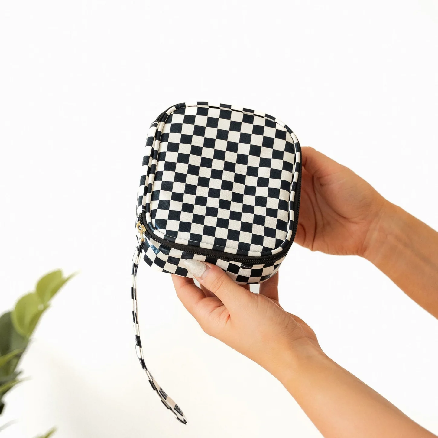 Checkered Cosmetic Travel Case - Black - Image 3