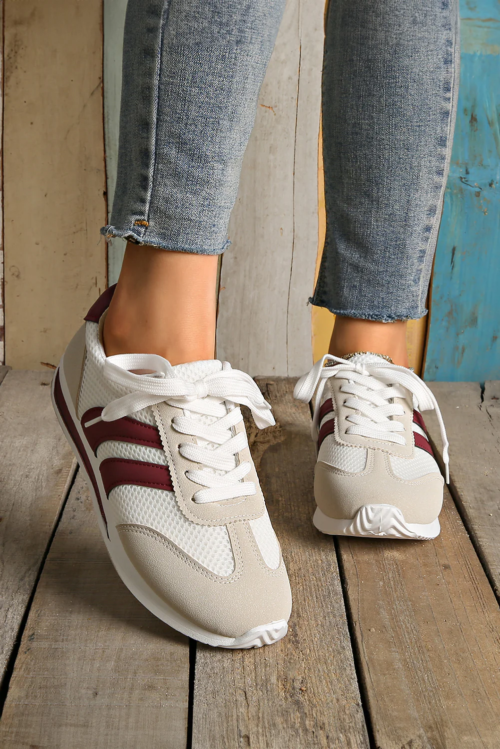 Layla Patchwork Breathable Lace Up Sneakers - Image 5