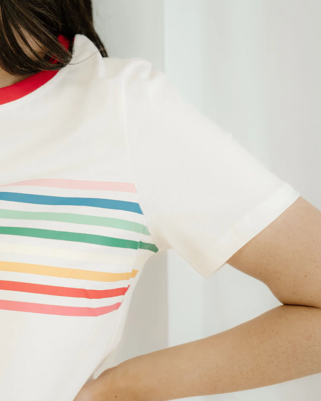 Melanie Rainbow Stripe Print Crewneck T Shirt - Image 6
