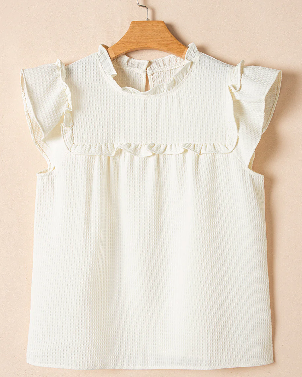 Clover Ruffle Trim Waffle Textured Blouse - Image 3