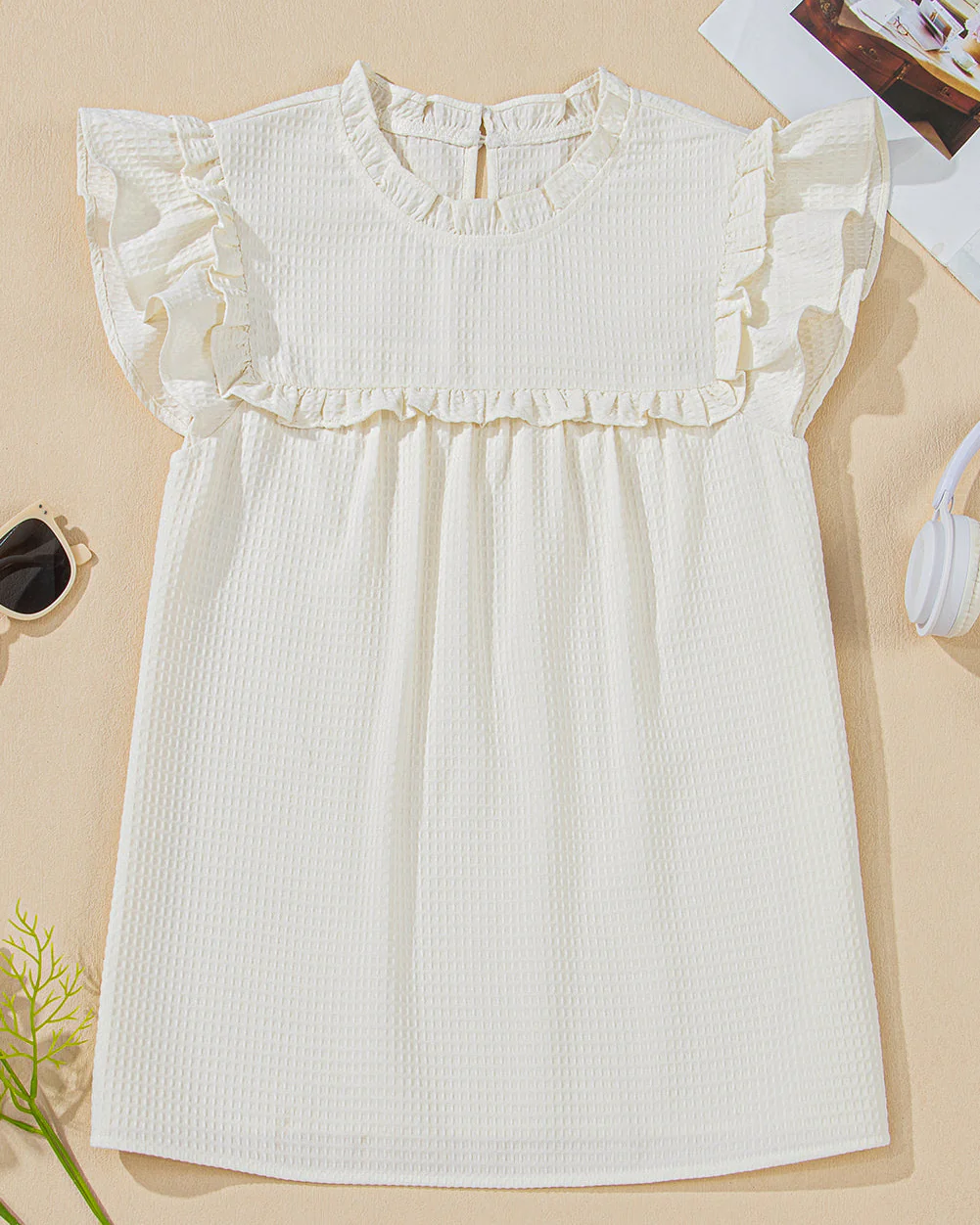 Clover Ruffle Trim Waffle Textured Blouse - Image 5