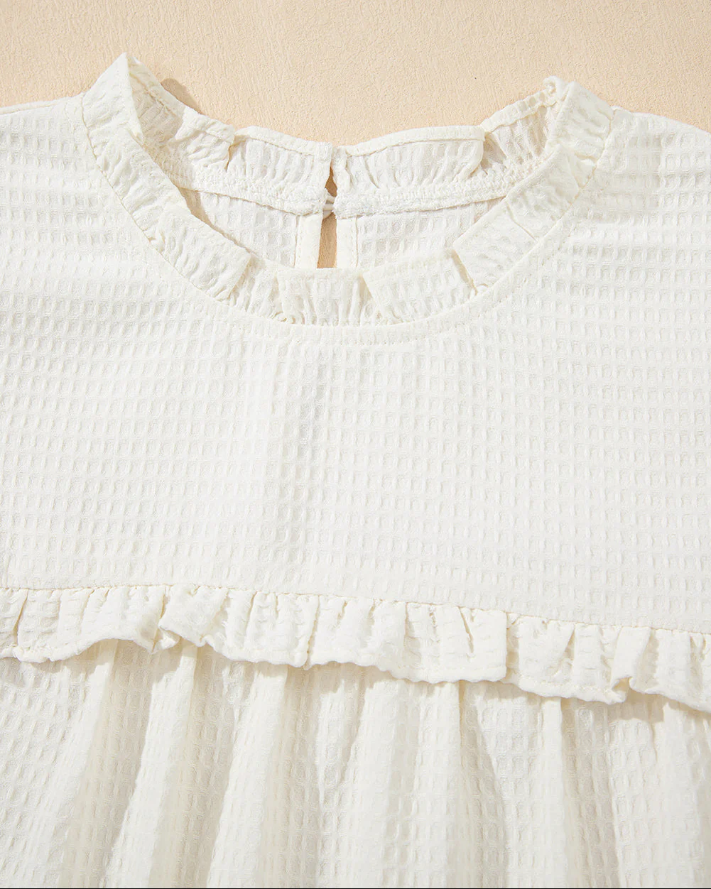 Clover Ruffle Trim Waffle Textured Blouse - Image 7