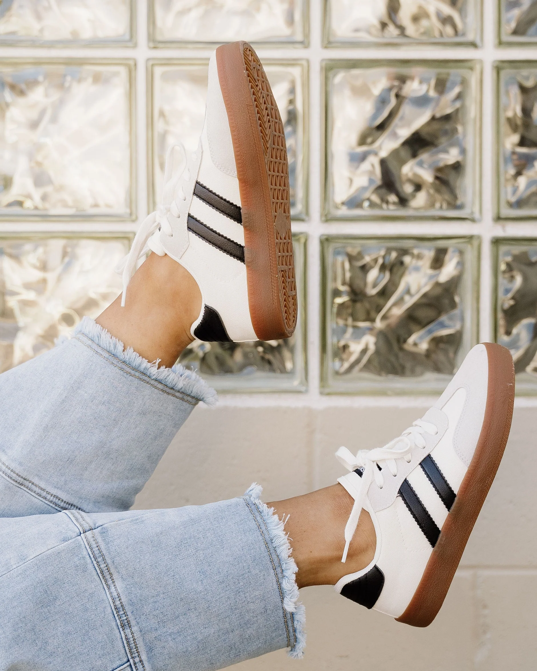 Leah Striped Lace Up Flat Sneakers - Image 2