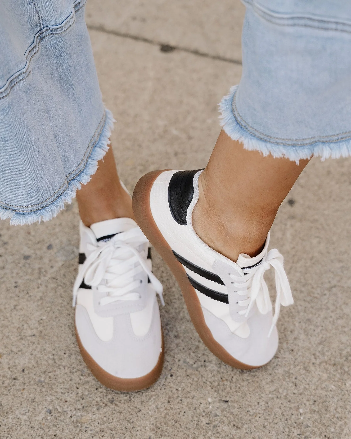 Leah Striped Lace Up Flat Sneakers - Image 3