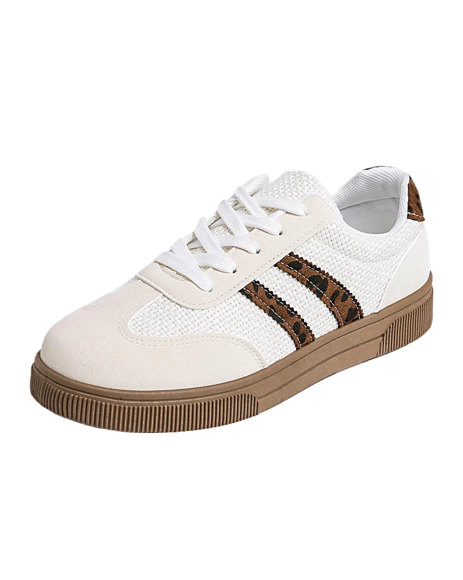 Kamari Textured Woven Leopard Patchwork Flat Sneakers - Image 8