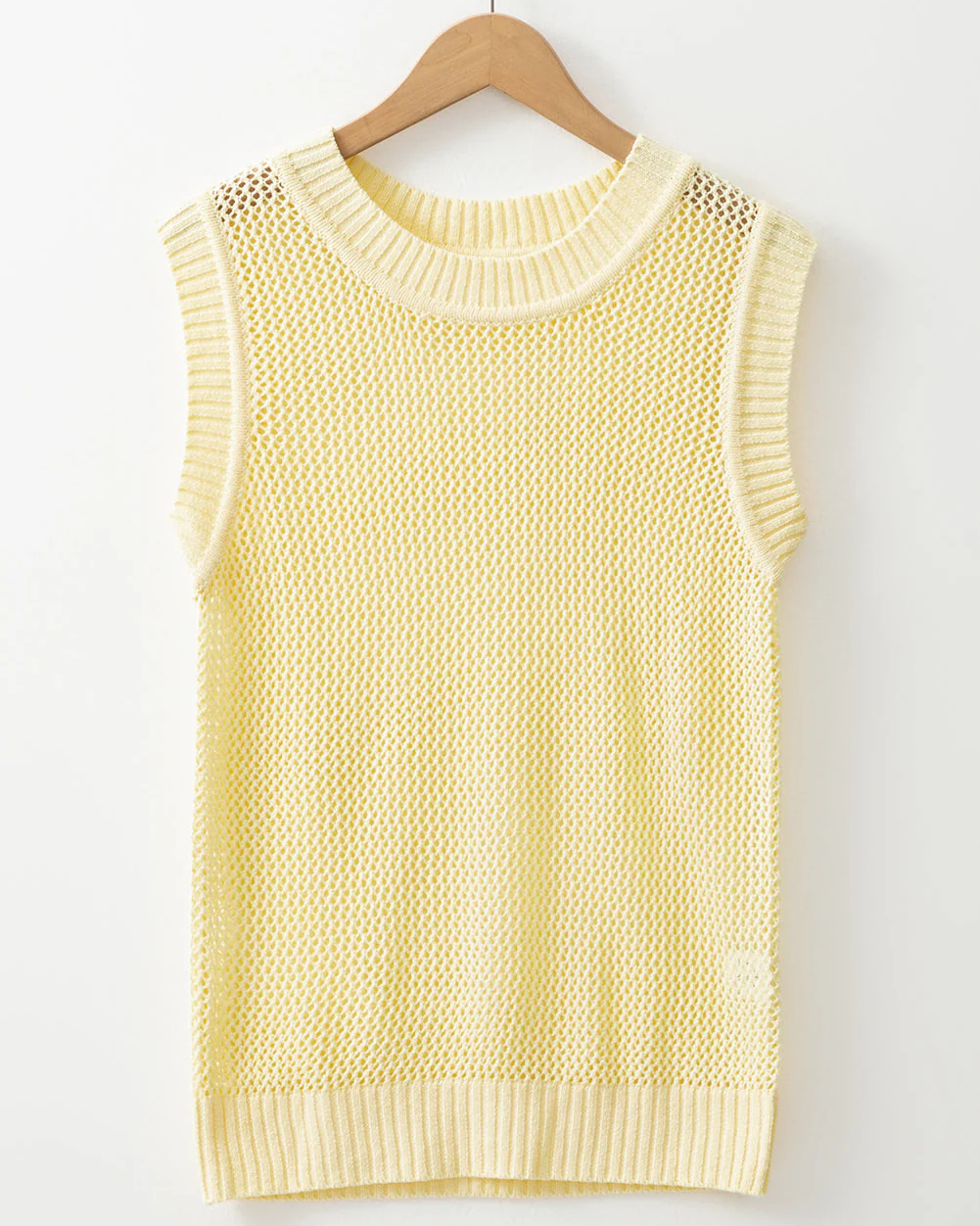 Brielle Hollowed Knit Round Neck Sweater Vest - Yellow - Image 5